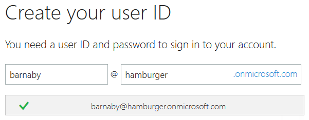 Create user ID for your onmicrosoft.com account