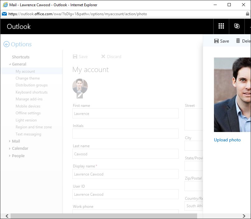 Outlook edit profile screen