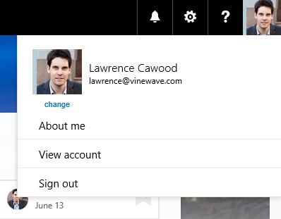 Office 365 top navigation bar profile picture