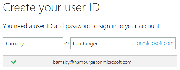 Creating a user account on the onmicrosoft.com domain