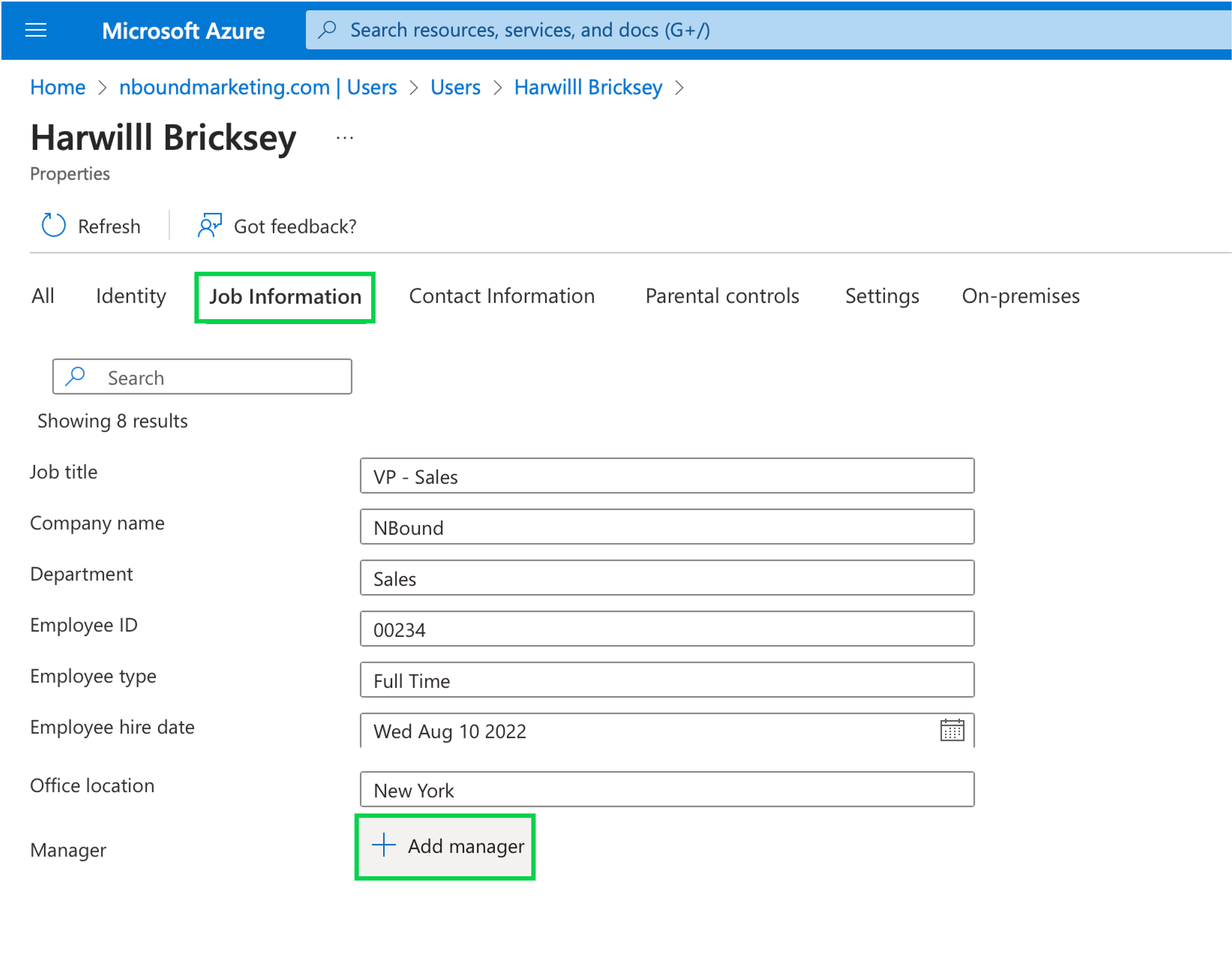 Azure AD job information