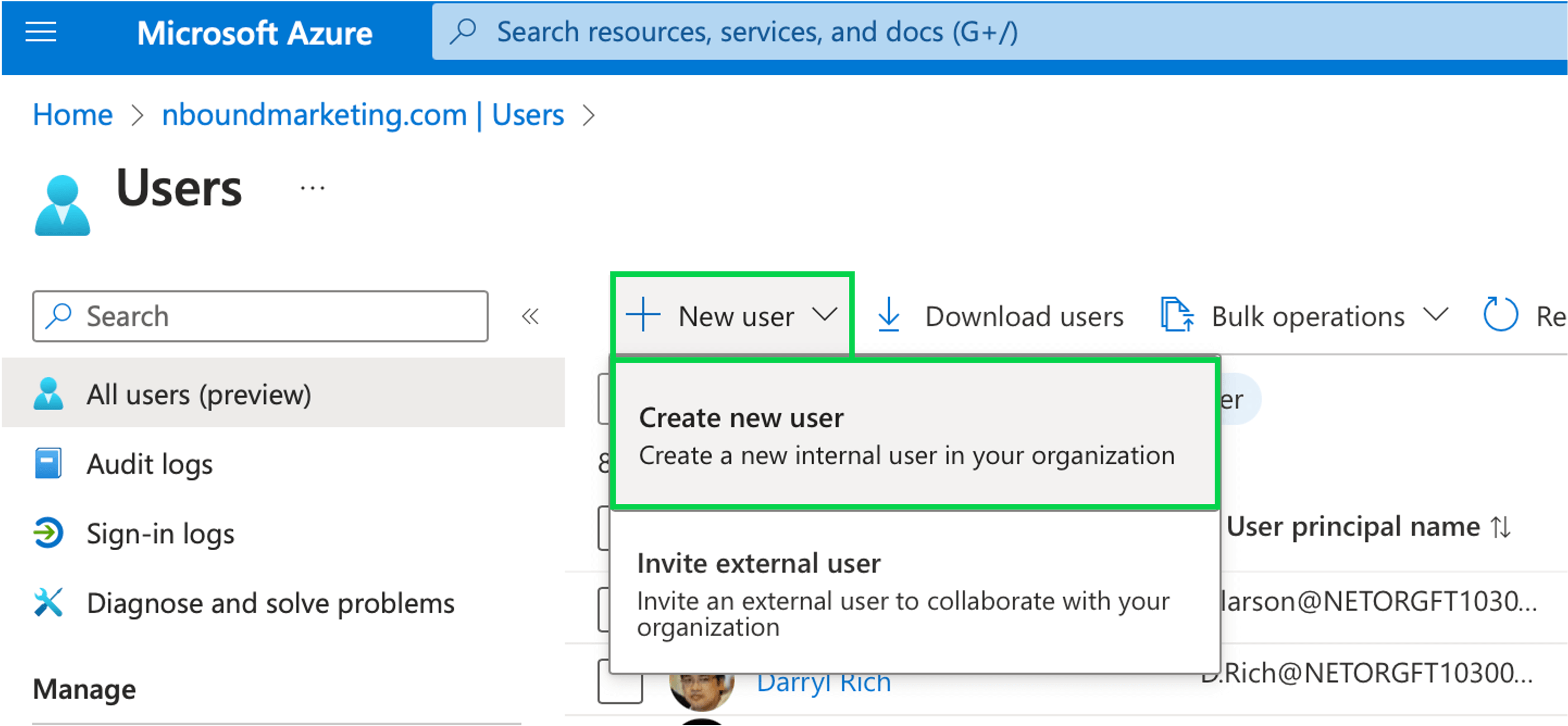 Create new user in Azure AD