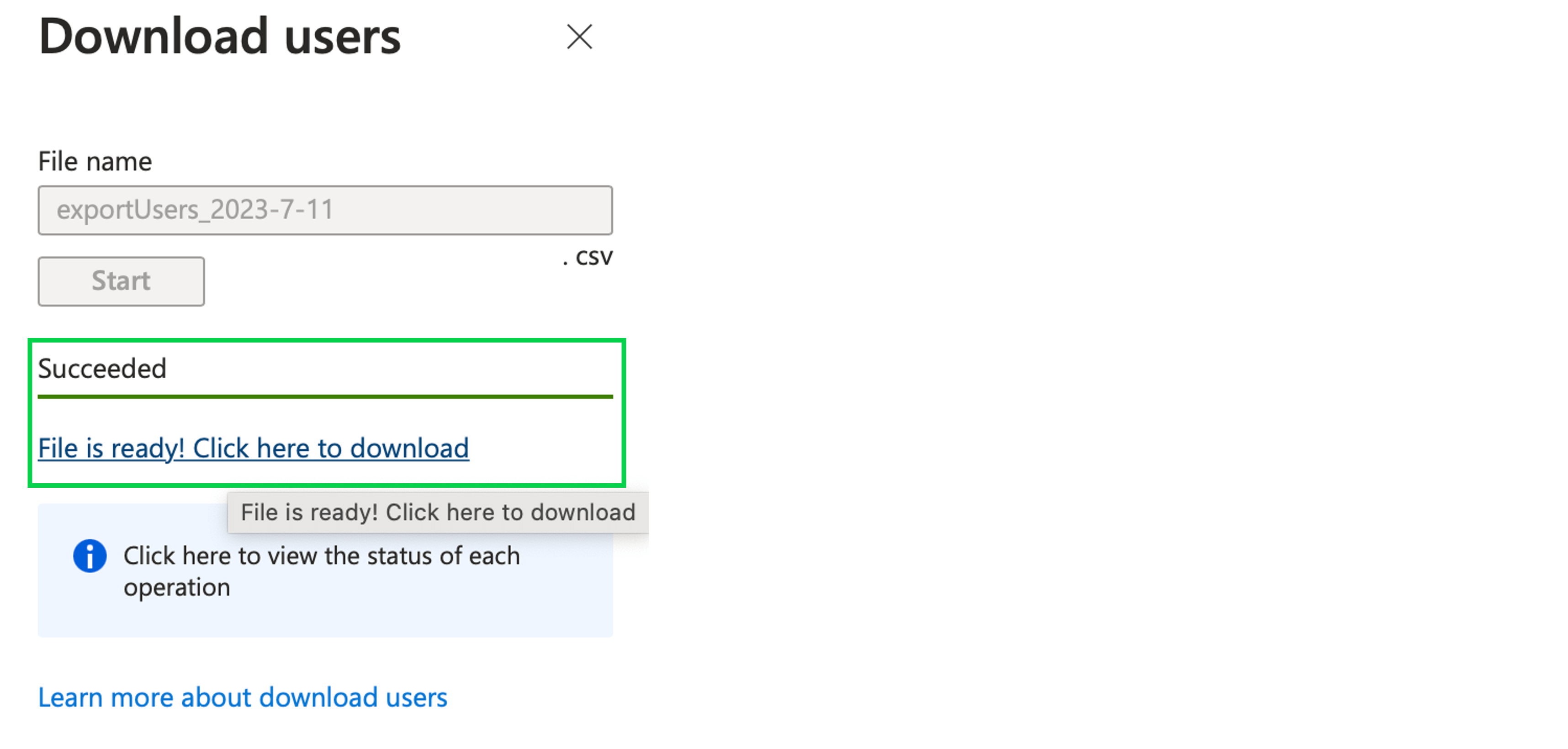 Azure AD users csv