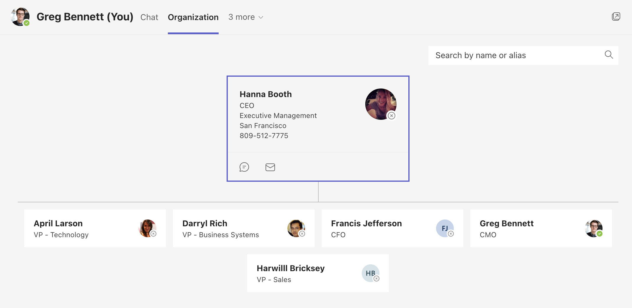 Org chart in Microsoft Teams