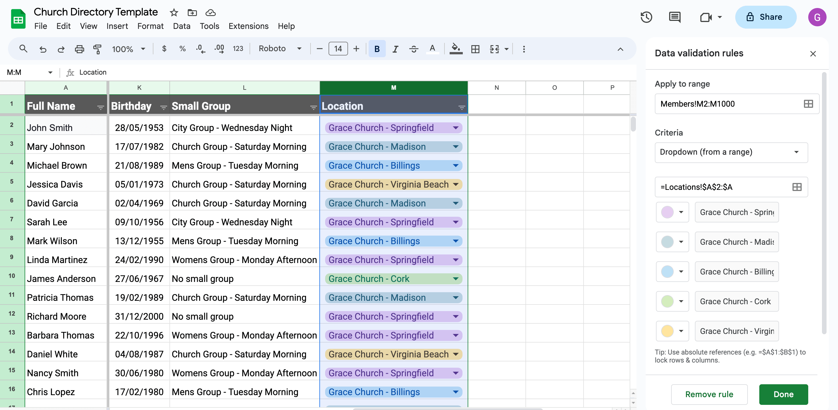 Goolge Sheets Data Validation