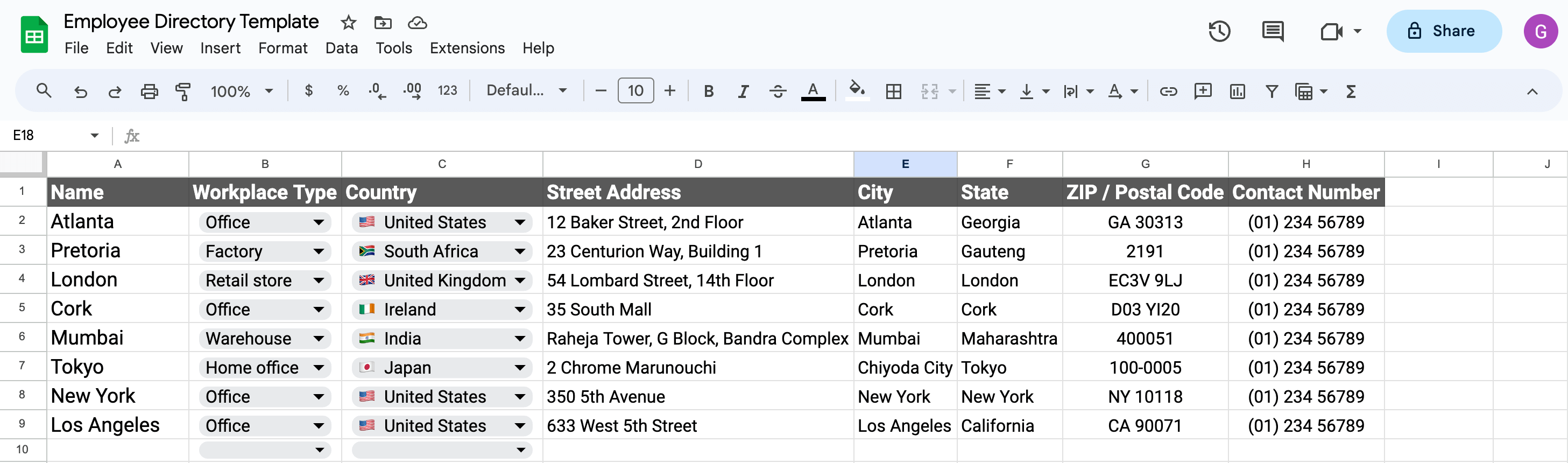 Google  sheets office directory