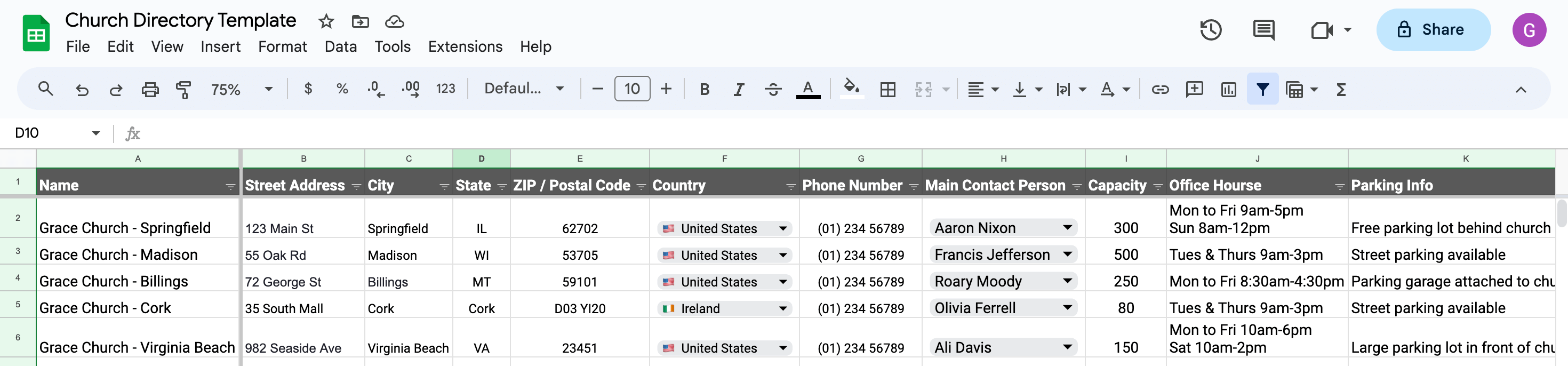 Location Directory for a church