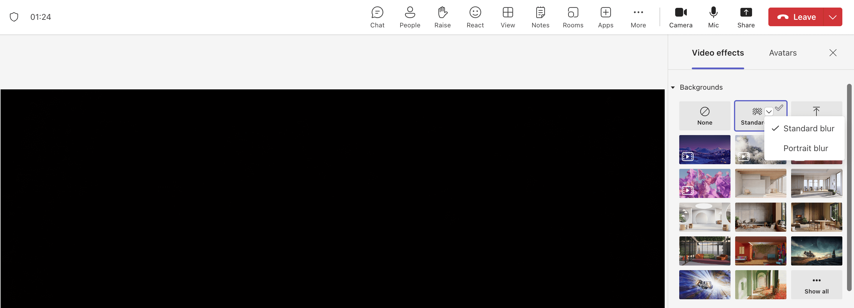 Microsoft Teams Standard Blur and Portrait Blur