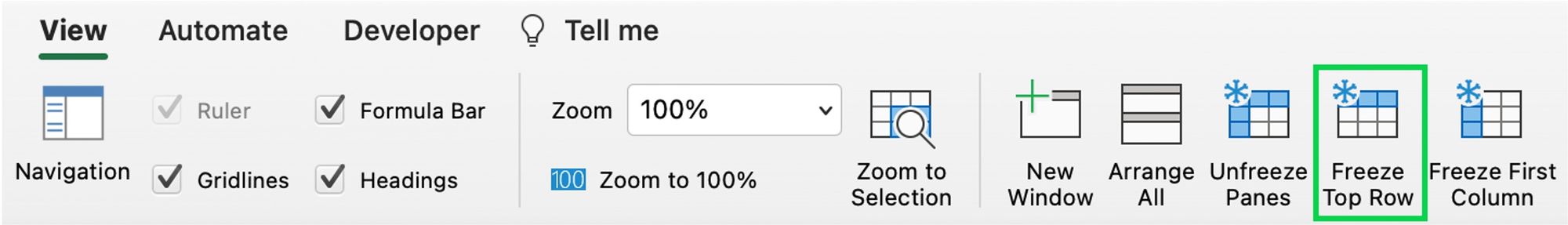 Freeze pane in Microsoft Excel