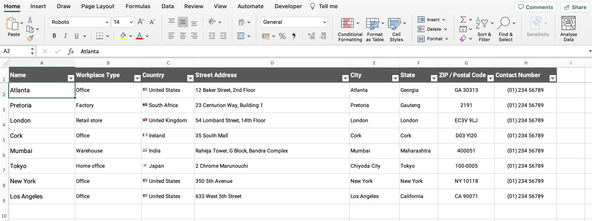 Excel workplace directory