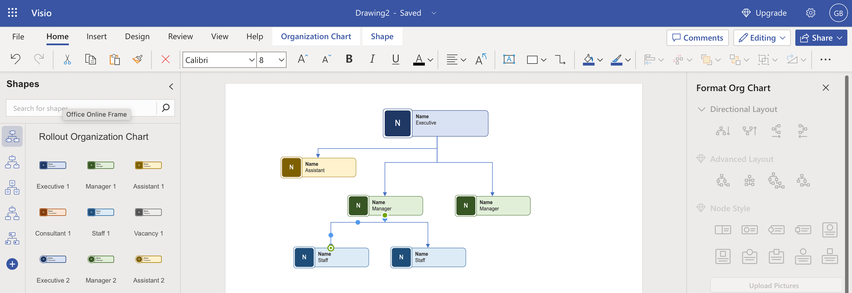 Visio org chart hierarchy