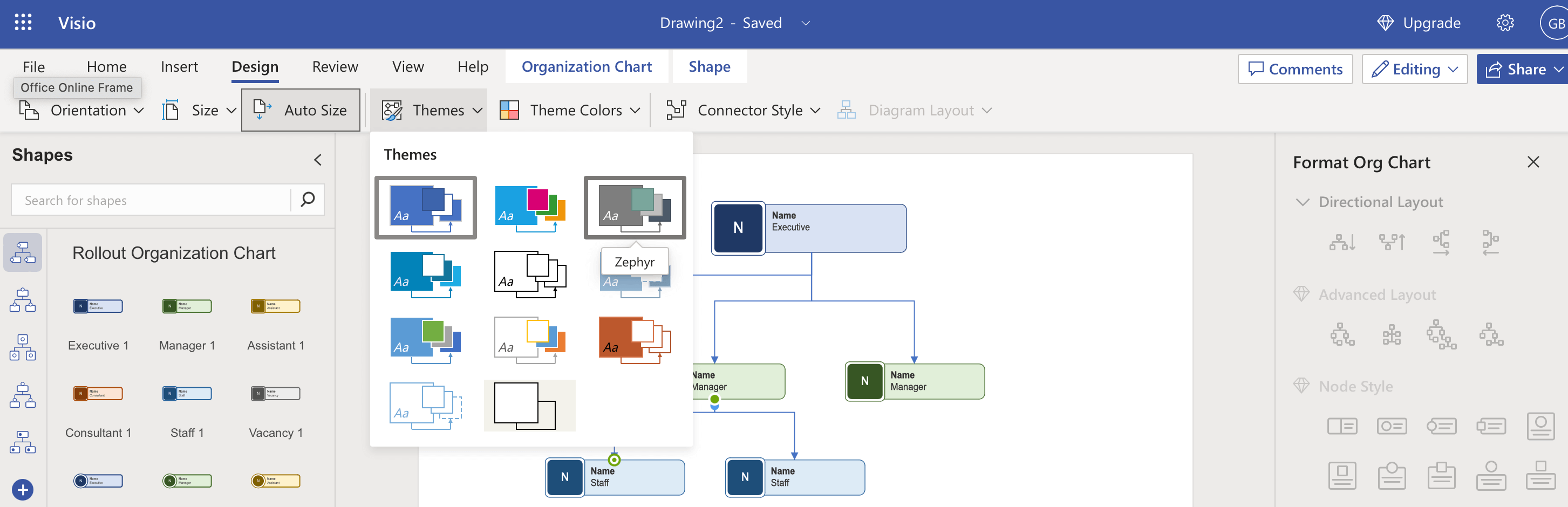 Visio org chart design styles