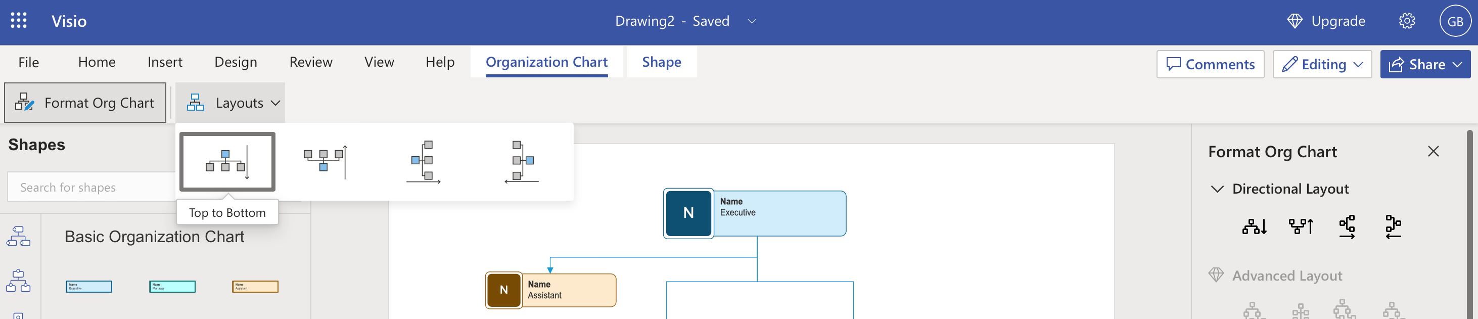 Visio org chart layouts