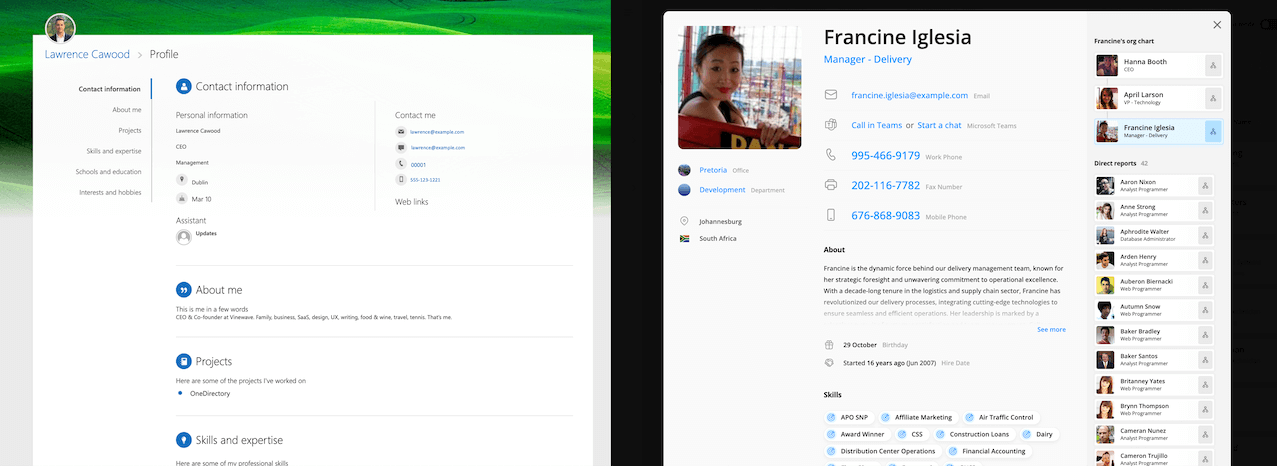 Microsoft Employee Profile vs OneDirectory Employee Profile