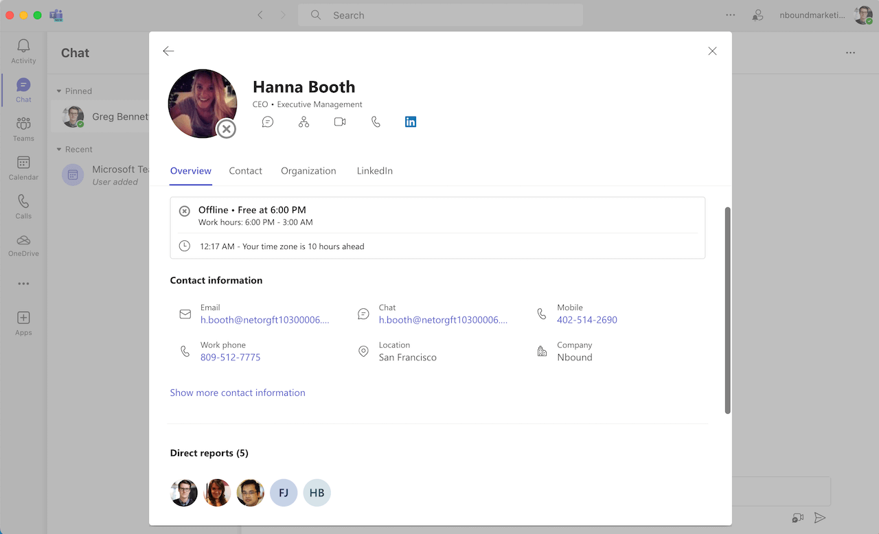 Profile Card in Microsoft Teams