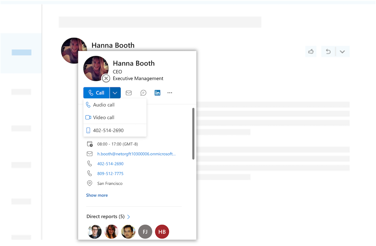 Contact coworkers on profile cards