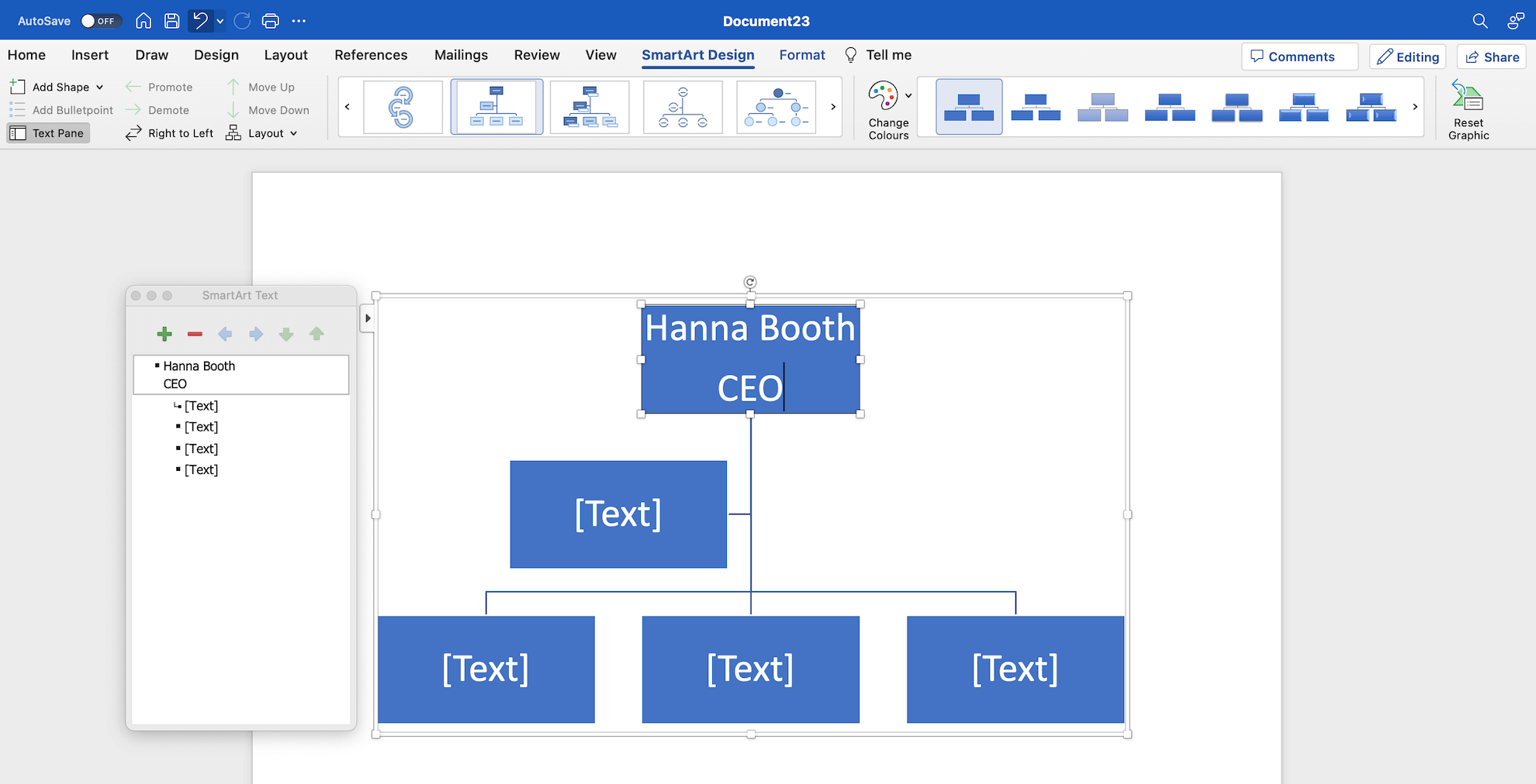 Adding employee details to org chart in Word