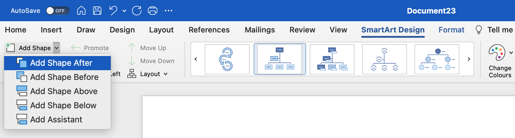 Add new org chart shape in Word