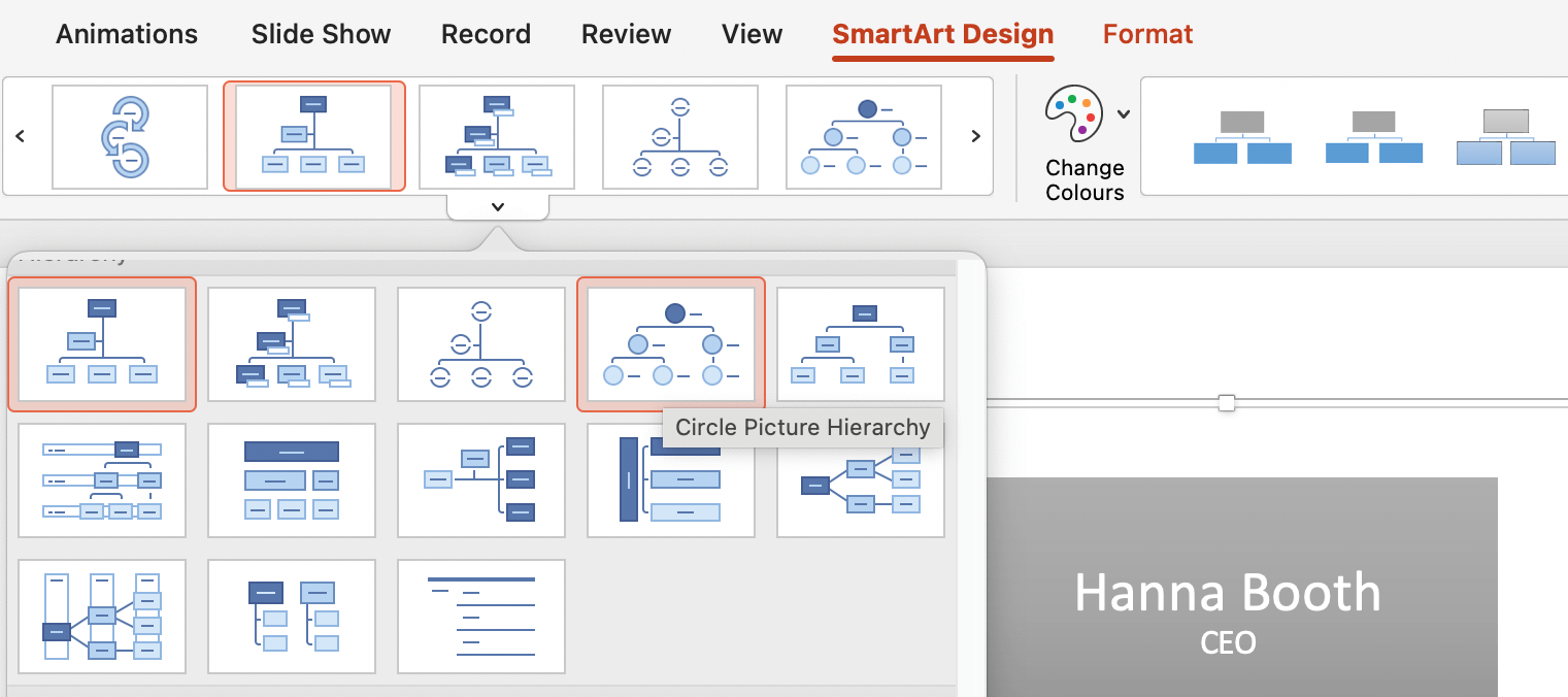 Change org chart layout