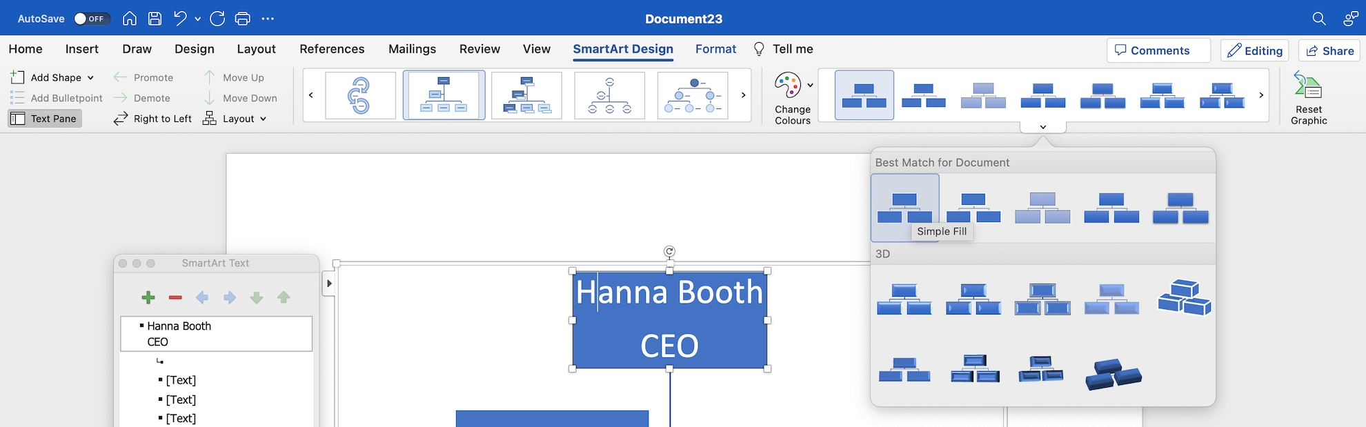 Styling your Word org chart