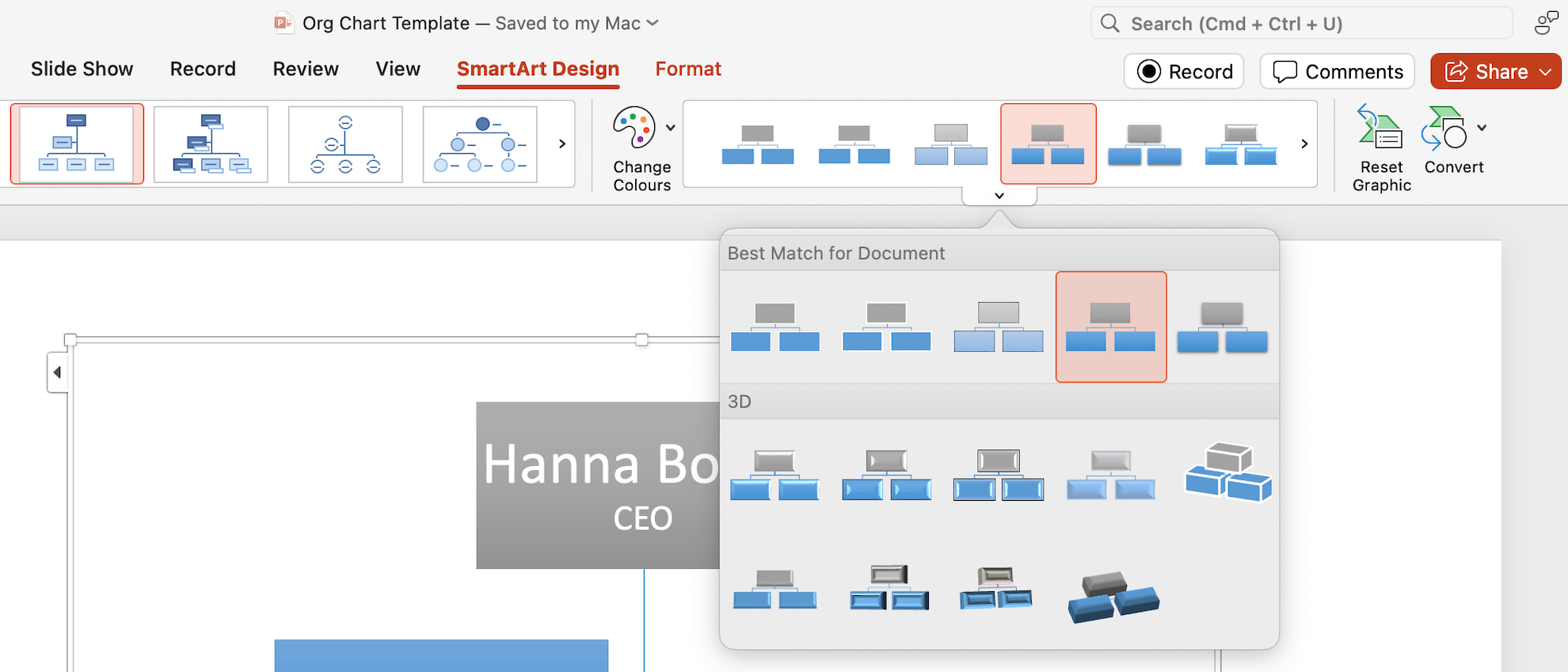 Edit org chart styles