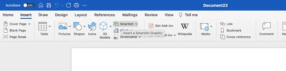 Accessing SmartArt in Microsoft Word