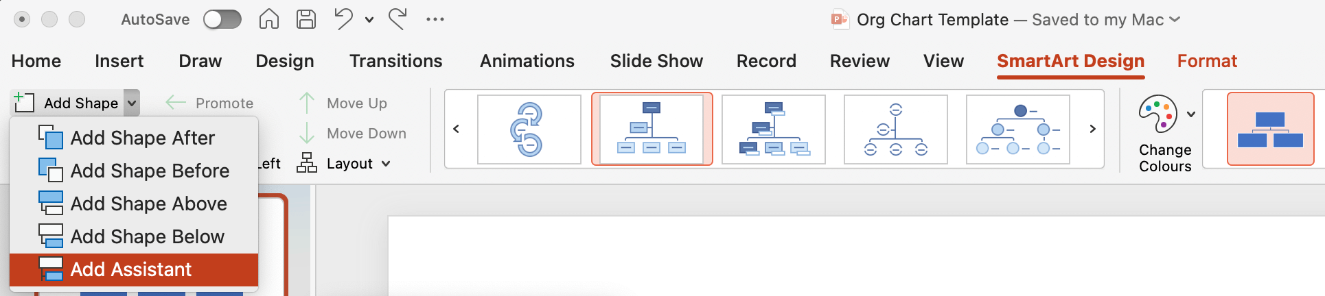 Add an assistant in your org chart