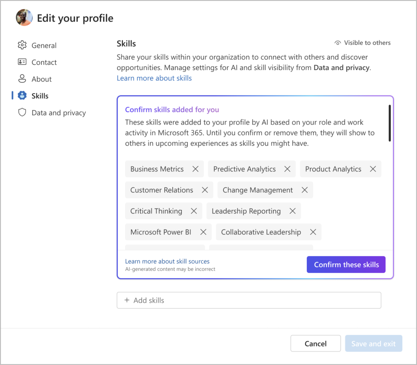 Microsoft 365 People Skills screenshot