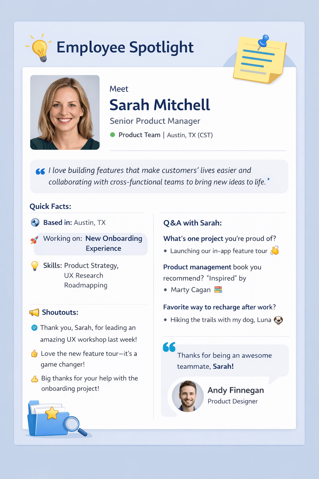 Example of an employee spotlight