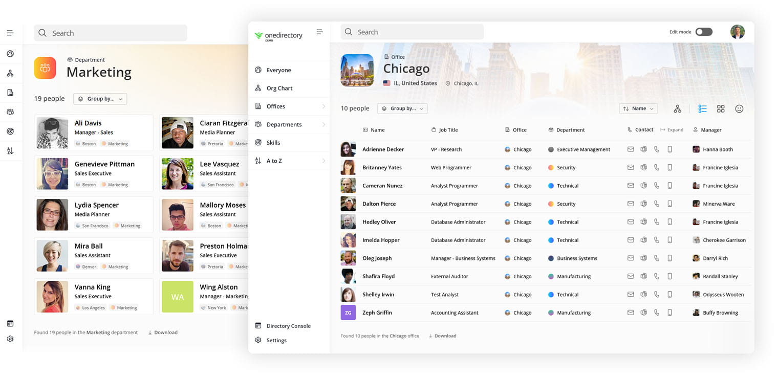 OneDirectory employee directory with people search and org chart