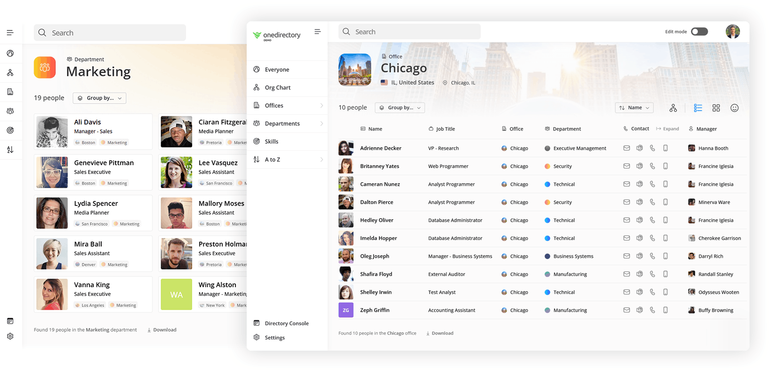 OneDirectory employee directory with people search and org chart